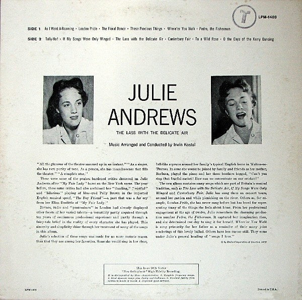 Julie Andrews - The Lass With The Delicate Air (Vinyl, LP, Album, Limited Edition, Mono) Very Good Plus (VG+) / Near Mint (NM or M-)