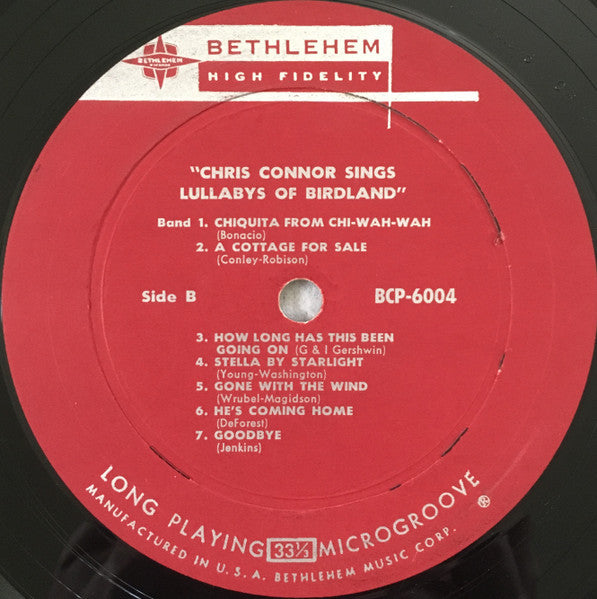 Chris Connor - Sings Lullabys Of Birdland (Vinyl, LP, Album, Reissue, Repress, Mono) Good Plus (G+) / Fair (F)