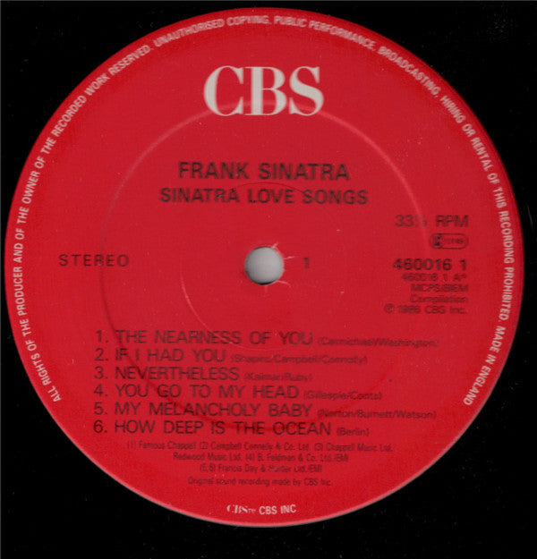 Frank Sinatra - Sinatra Love Songs (Vinyl, LP, Compilation, Reissue, Stereo) Good Plus (G+) / Very Good (VG)