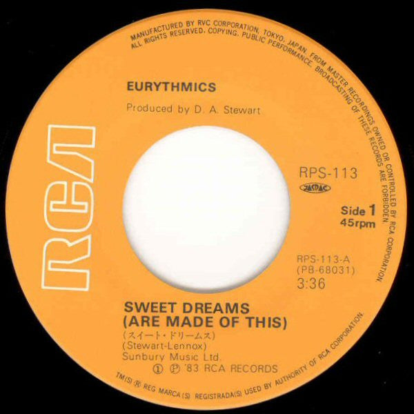 Eurythmics - Sweet Dreams (Are Made Of This) (Vinyl, 7", 45 RPM, Single, Stereo) Very Good Plus (VG+) / Very Good Plus (VG+)