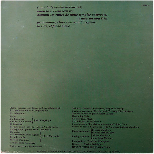 Joan Isaac - Viure (Vinyl, LP, Album) Very Good Plus (VG+) / Very Good (VG)