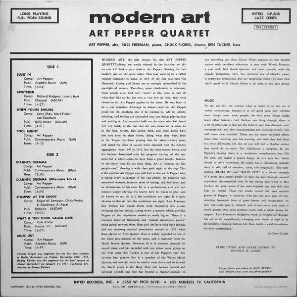 Art Pepper Quartet - Modern Art (Vinyl, LP, Album, Reissue, Mono) Very Good Plus (VG+) / Very Good Plus (VG+)