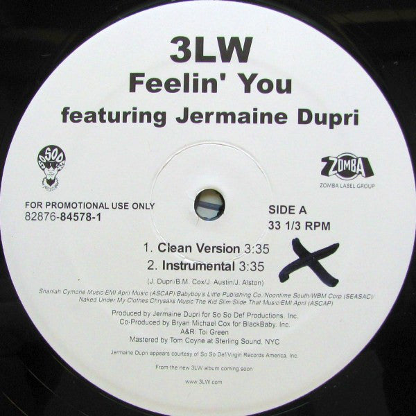 3LW - Feelin' You (Vinyl, 12", Promo, 33 ⅓ RPM) Mint (M) / Mint (M)