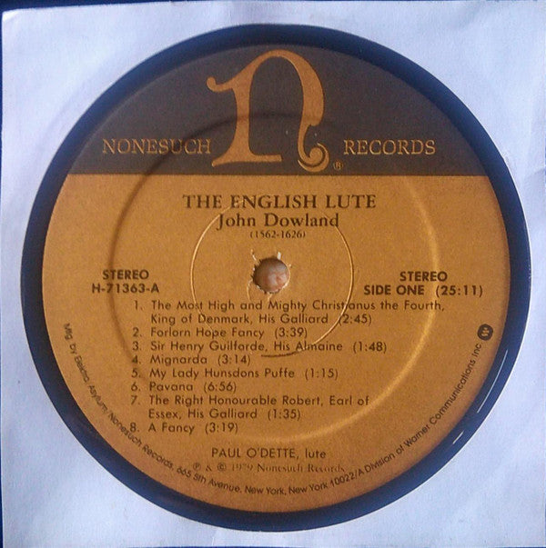 Paul O'Dette - The English Lute, Music By John Dowland & William Byrd (Vinyl, LP, Album, Stereo) Near Mint (NM or M-) / Very Good Plus (VG+)