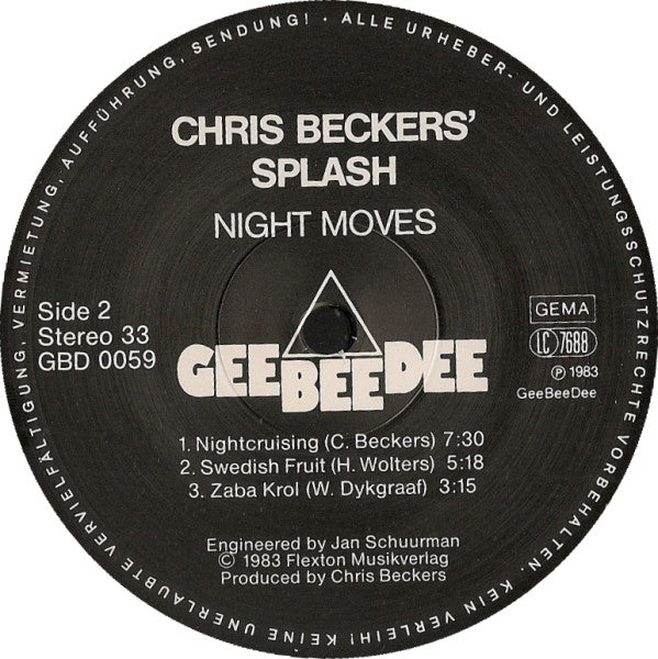 Chris Beckers Splash - Night Moves (Vinyl, LP, Album) Near Mint (NM or M-) / Very Good Plus (VG+)