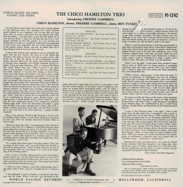 The Chico Hamilton Trio - Introducing The Piano Of Freddy Gambrell (Vinyl, LP, Album, Reissue, Mono) Very Good Plus (VG+) / Very Good Plus (VG+)