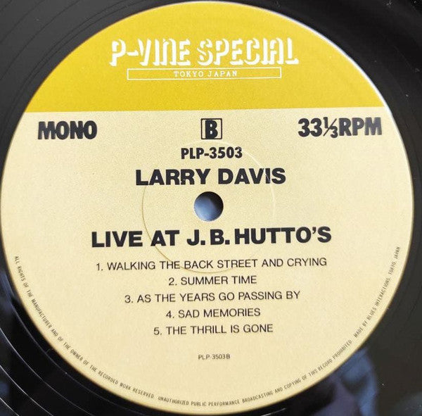 Larry Davis (4) - Live At JBHutto's (Vinyl, LP, Album, Mono) Very Good Plus (VG+) / Very Good (VG)
