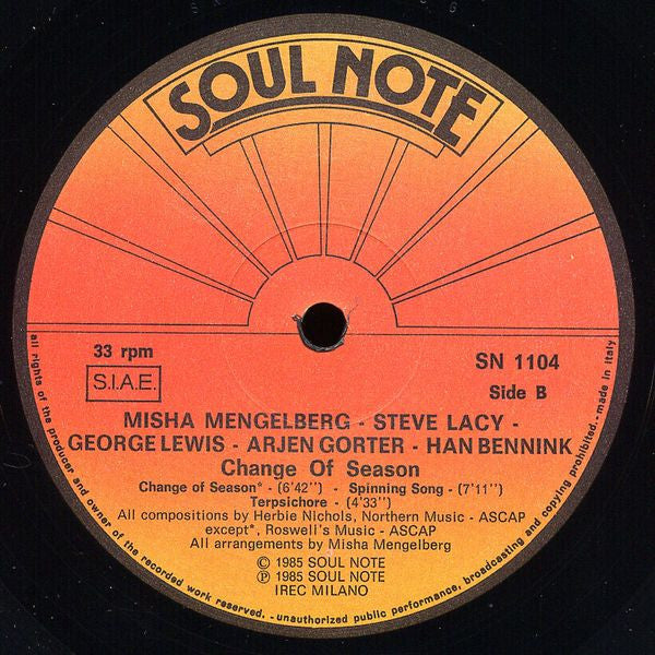 Misha Mengelberg - Change Of Season (Music Of Herbie Nichols) (Vinyl, LP, Album) Very Good (VG) / Very Good (VG)