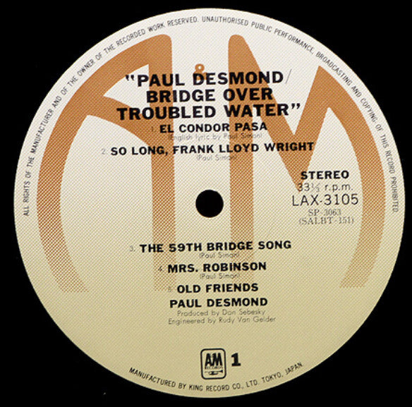 Paul Desmond - Bridge Over Troubled Water (Vinyl, LP, Album, Limited Edition, Reissue) Very Good Plus (VG+) / Very Good Plus (VG+)
