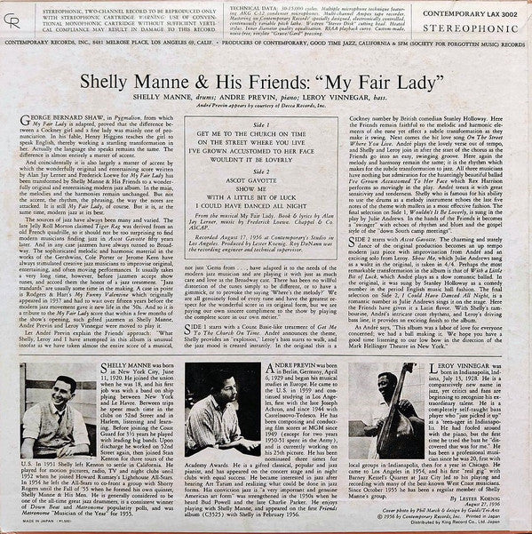 Shelly Manne & His Friends - Modern Jazz Performances Of Songs From My Fair Lady (Vinyl, LP, Album, Limited Edition, Reissue, Stereo) Very Good Plus (VG+) / Very Good Plus (VG+)
