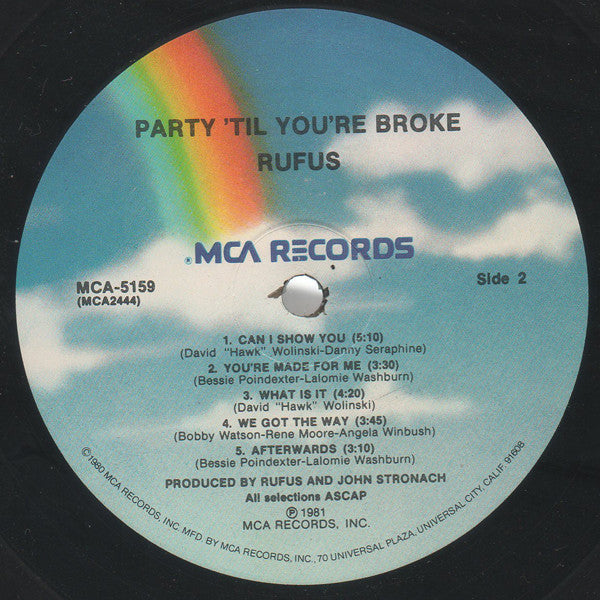 Rufus - Party 'Til You're Broke (Vinyl, LP, Album) Very Good (VG) / Very Good (VG)