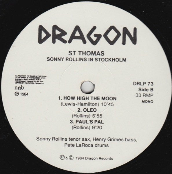 Sonny Rollins Trio - St Thomas - Sonny Rollins Trio In Stockholm 1959 (Vinyl, LP, Album) Very Good Plus (VG+) / Very Good Plus (VG+)