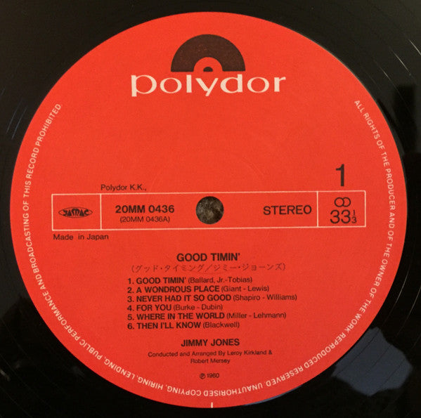 Jimmy Jones - Good Timin' (Vinyl, LP, Album, Reissue) Very Good Plus (VG+) / Very Good Plus (VG+)
