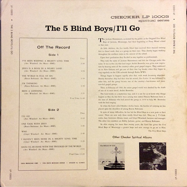 Five Blind Boys Of Mississippi - I'll Go (Vinyl, LP, Album, Mono) Very Good Plus (VG+) / Very Good Plus (VG+)