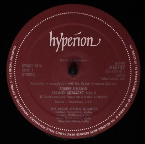 Robert Simpson (6) - String Quartet No9 (32 Variations And Fugue On A Theme Of Haydn) (Vinyl, LP) Very Good Plus (VG+) / Very Good Plus (VG+)