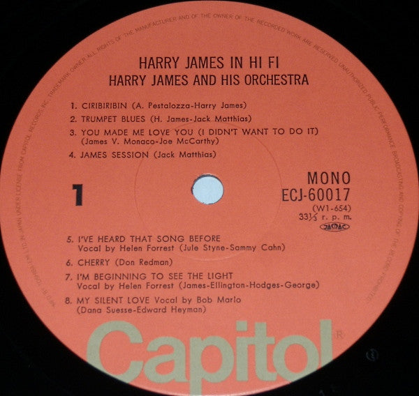 Harry James (2) - Harry James In Hi-fi (Vinyl, LP, Album, Mono, Reissue) Very Good Plus (VG+) / Very Good Plus (VG+)