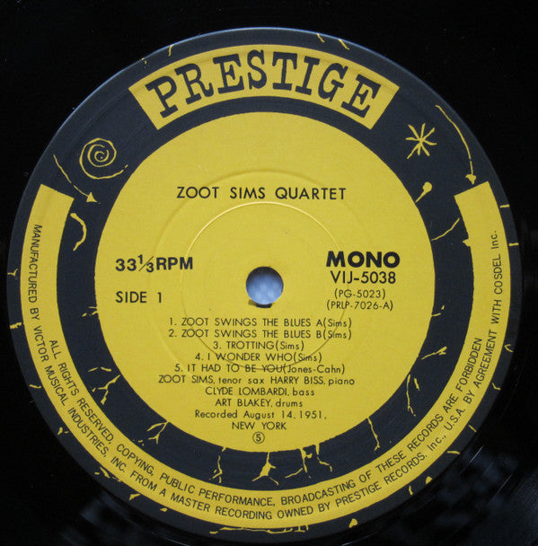 Zoot Sims - Quartets (Vinyl, LP, Album, Reissue, Mono) Very Good Plus (VG+) / Near Mint (NM or M-)