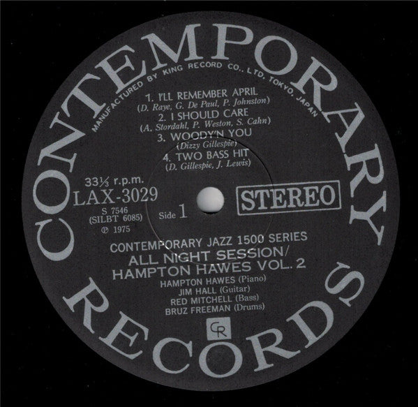 Hampton Hawes Quartet - All Night Session, Vol. 2 (Vinyl, LP, Album, Limited Edition, Reissue, Stereo) Very Good Plus (VG+) / Very Good Plus (VG+)
