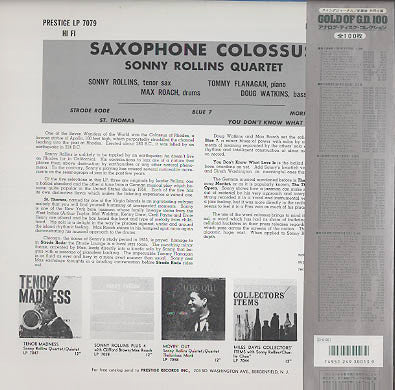 Sonny Rollins - Saxophone Colossus (Vinyl, LP, Album, Reissue, Mono) Very Good Plus (VG+) / Very Good Plus (VG+)