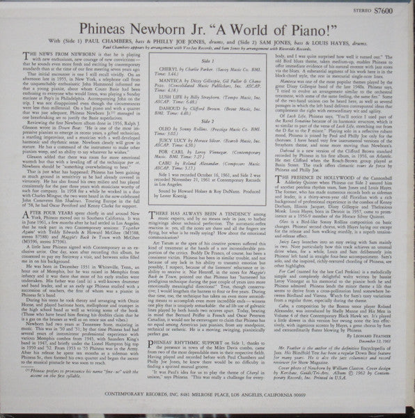 Phineas Newborn Jr. - A World Of Piano ! (Vinyl, LP, Album, Repress, Stereo) Very Good (VG) / Very Good Plus (VG+)