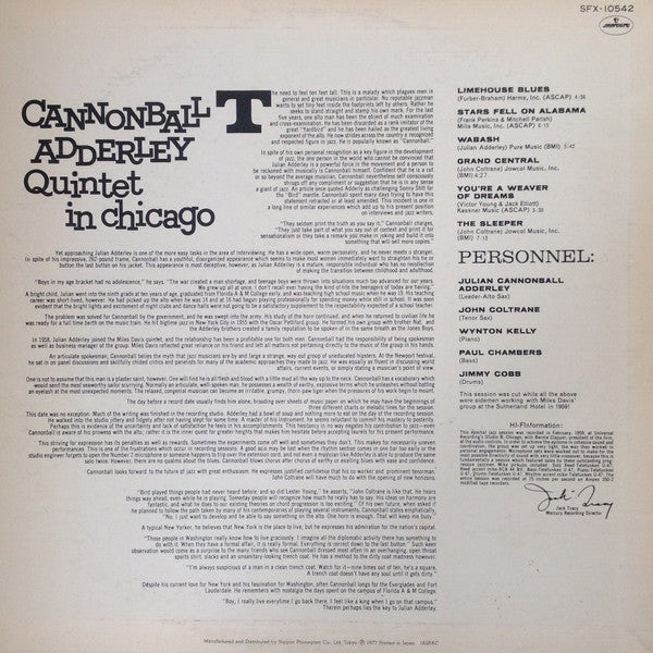 The Cannonball Adderley Quintet - In Chicago (Vinyl, LP, Album, Reissue, Stereo) Very Good Plus (VG+) / Very Good Plus (VG+)