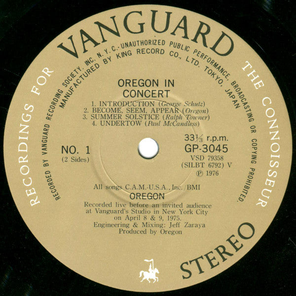 Oregon - In Concert (Vinyl, LP, Album) Very Good (VG) / Very Good (VG)