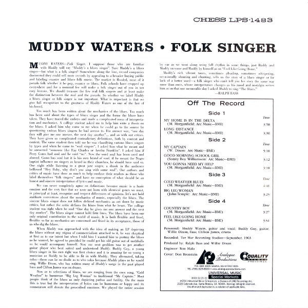 Muddy Waters - Folk Singer (2xVinyl, LP, 45 RPM, Album, Reissue, Remastered, Stereo) Very Good Plus (VG+) / Near Mint (NM or M-)