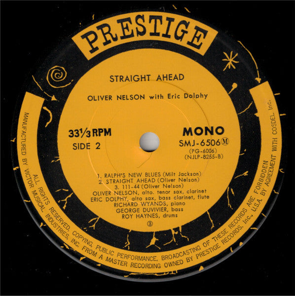 Oliver Nelson - Straight Ahead (Vinyl, LP, Album, Reissue, Mono) Very Good Plus (VG+) / Very Good (VG)