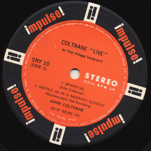 John Coltrane - "Live" At The Village Vanguard (Vinyl, LP, Album, Stereo) Very Good Plus (VG+) / Good (G)