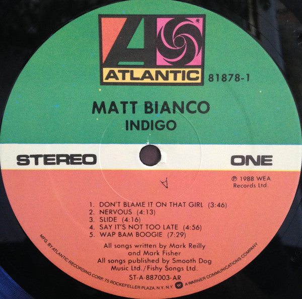 Matt Bianco - Indigo (Vinyl, LP, Album, Stereo) Good Plus (G+) / Very Good Plus (VG+)