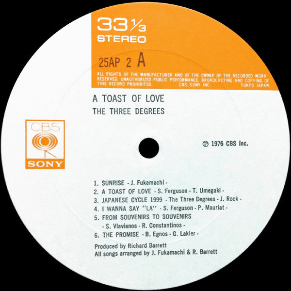 The Three Degrees - A Toast Of Love (Vinyl, LP, Album) Very Good (VG) / Good Plus (G+)