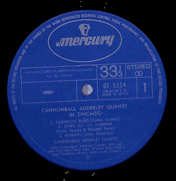 The Cannonball Adderley Quintet - In Chicago (Vinyl, LP, Album, Reissue, Stereo) Very Good Plus (VG+) / Very Good Plus (VG+)