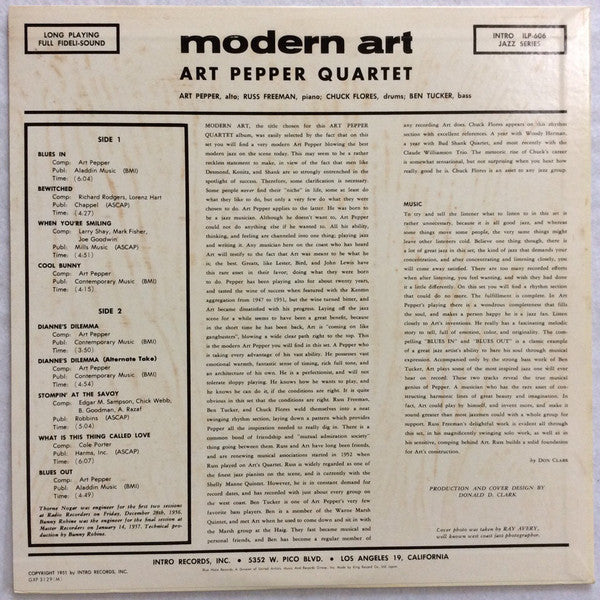 Art Pepper Quartet - Modern Art (Vinyl, LP, Album, Limited Edition,...