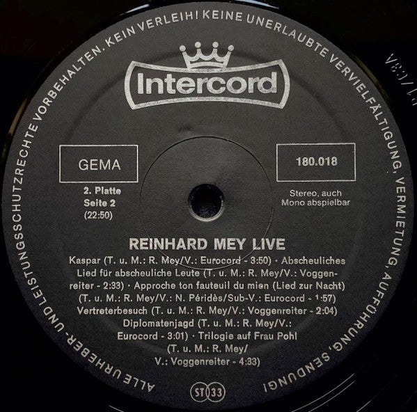 Reinhard Mey - Live (2xVinyl, LP, Album) Very Good Plus (VG+) / Very Good (VG)