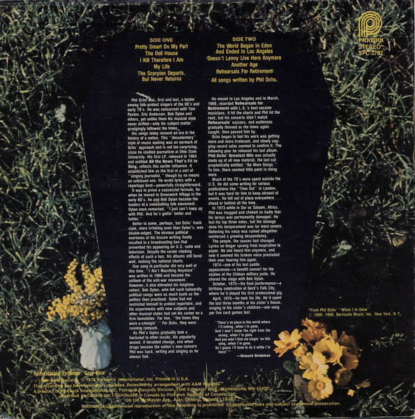 Phil Ochs - Rehearsals For Retirement (Vinyl, LP, Album, Reissue, Remastered) Very Good (VG) / Very Good (VG)