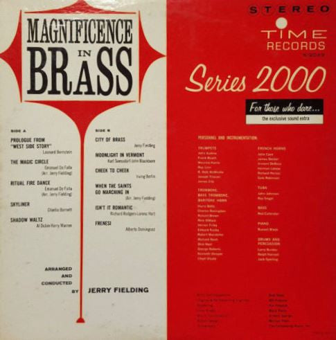 The Jerry Fielding Orchestra - Magnificence In Brass (Vinyl, LP, Album, Stereo) Very Good Plus (VG+) / Very Good (VG)