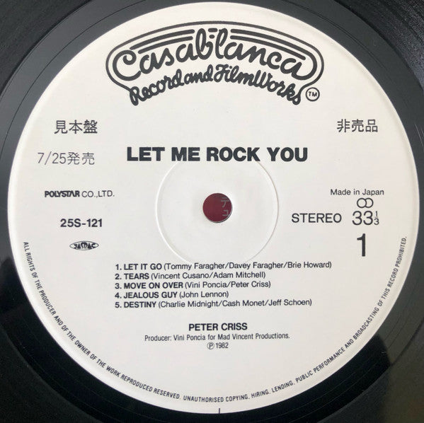 Peter Criss - Let Me Rock You (Vinyl, LP, Album, Promo) Near Mint (NM or M-) / Good Plus (G+)