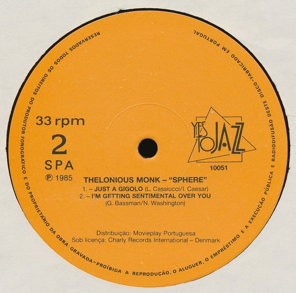 The Thelonious Monk Quartet - Sphere (Vinyl, LP, Album, Reissue, Stereo) Very Good Plus (VG+) / Very Good Plus (VG+)