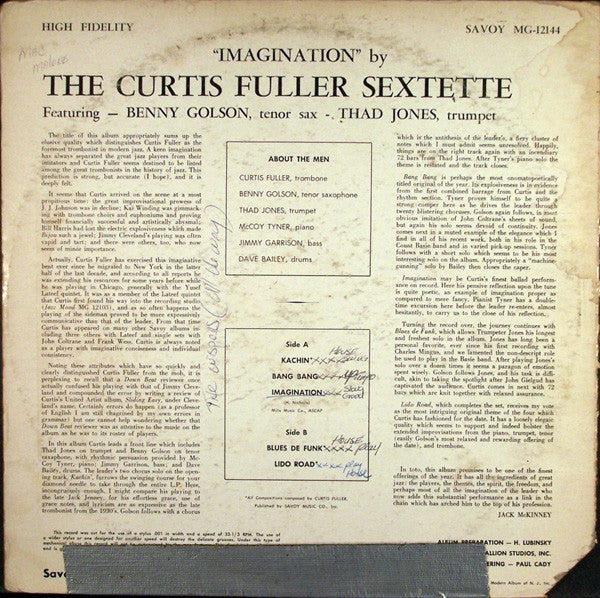 The Curtis Fuller Sextet - Imagination (Vinyl, LP, Album) Very Good (VG) / Very Good (VG)