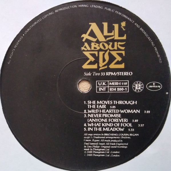 All About Eve - All About Eve (Vinyl, LP, Album) Near Mint (NM or M-) / Very Good Plus (VG+)