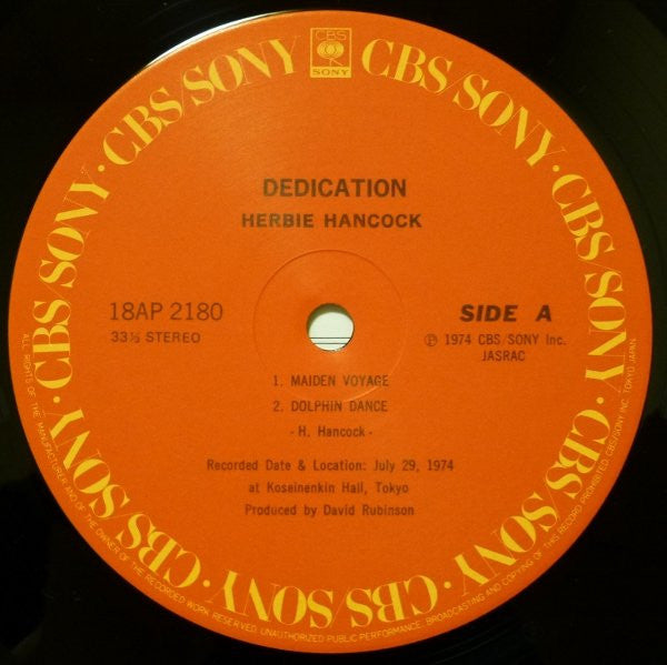 Herbie Hancock - Dedication (Vinyl, LP, Album, Reissue) Very Good Plus (VG+) / Very Good Plus (VG+)