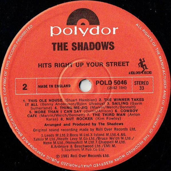 The Shadows - Hits Right Up Your Street (Vinyl, LP, Album) Very Good (VG) / Good Plus (G+)