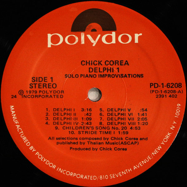 Chick Corea - Delphi 1 Solo Piano Improvisations (Vinyl, LP, Album) Very Good (VG) / Good Plus (G+)