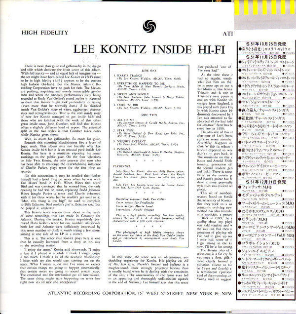 Lee Konitz - Inside Hi-Fi (Vinyl, LP, Album, Mono, Reissue)