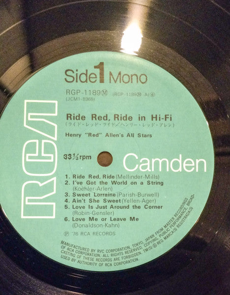 Henry "Red" Allen's All Stars - Ride, Red, Ride In Hi-Fi (Vinyl, LP, Album, Mono) Very Good (VG) / Good Plus (G+)