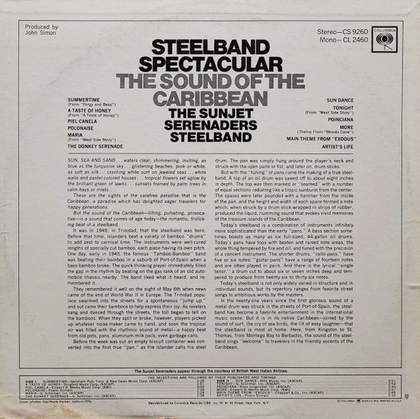 The Sunjet Serenaders Steelband - Steelband Spectacular - The Sound Of The Caribbean (Vinyl, LP, Album, Stereo) Very Good Plus (VG+) / Very Good Plus (VG+)