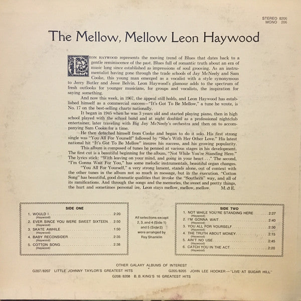 Leon Haywood - The Mellow, Mellow Leon Haywood (Vinyl, LP, Album, Stereo) Very Good Plus (VG+) / Good Plus (G+)