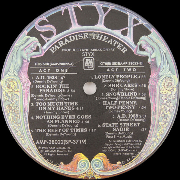 Styx - Paradise Theatre (Vinyl, LP, Album, Etched, Stereo)