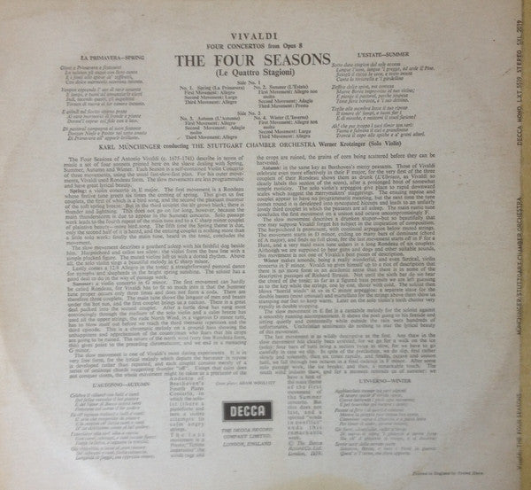Antonio Vivaldi - The Four Seasons (Vinyl, LP, Reissue, Repress, Stereo) Very Good (VG) / Good Plus (G+)
