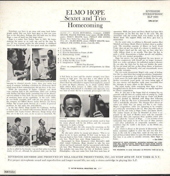 Elmo Hope Sextet - Homecoming! (Vinyl, LP, Album, Reissue, Stereo) Near Mint (NM or M-) / Very Good Plus (VG+)